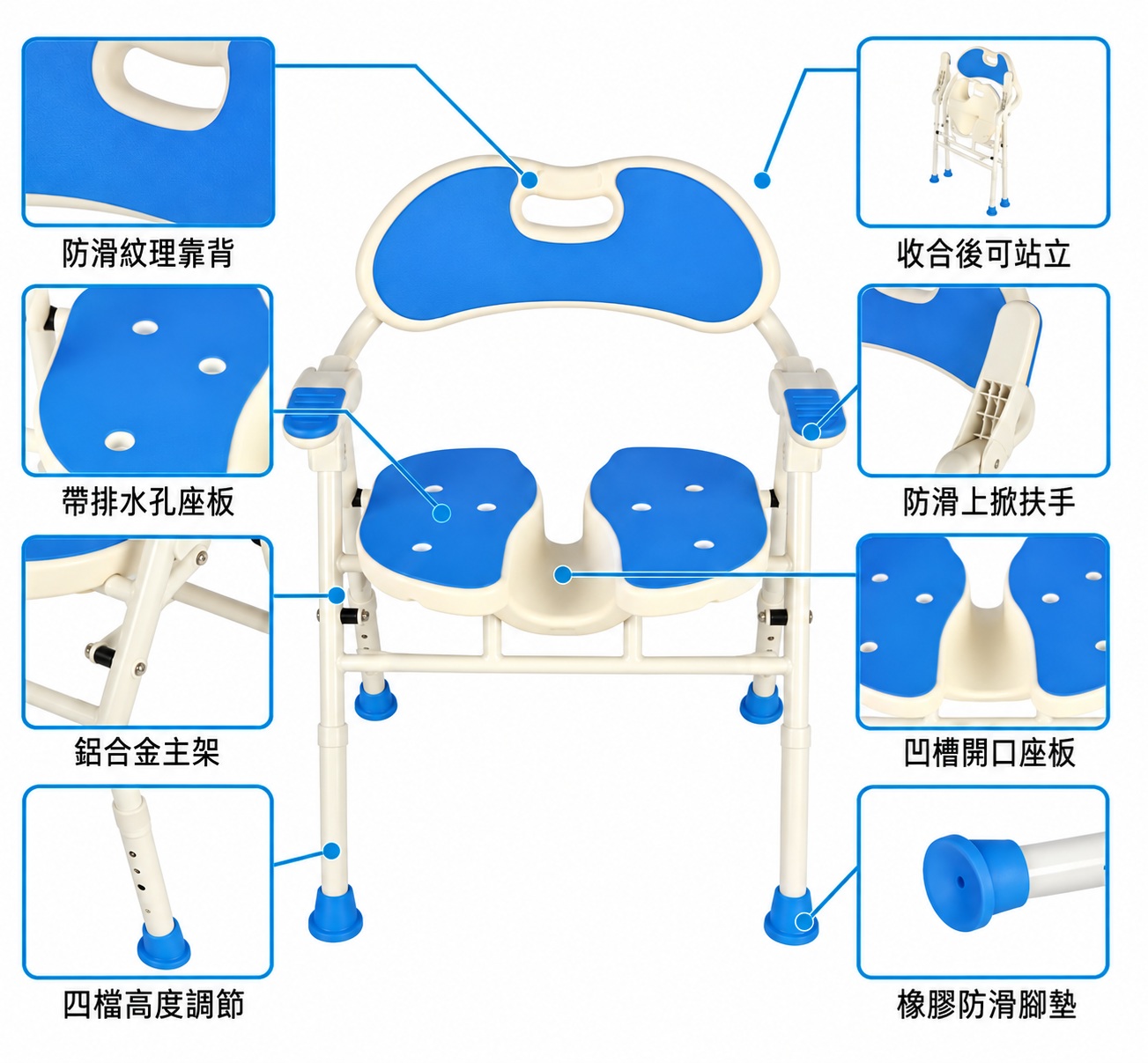 FD-3103洗澡椅 扶手上掀式摺合凹槽型 -方便清洗下半身